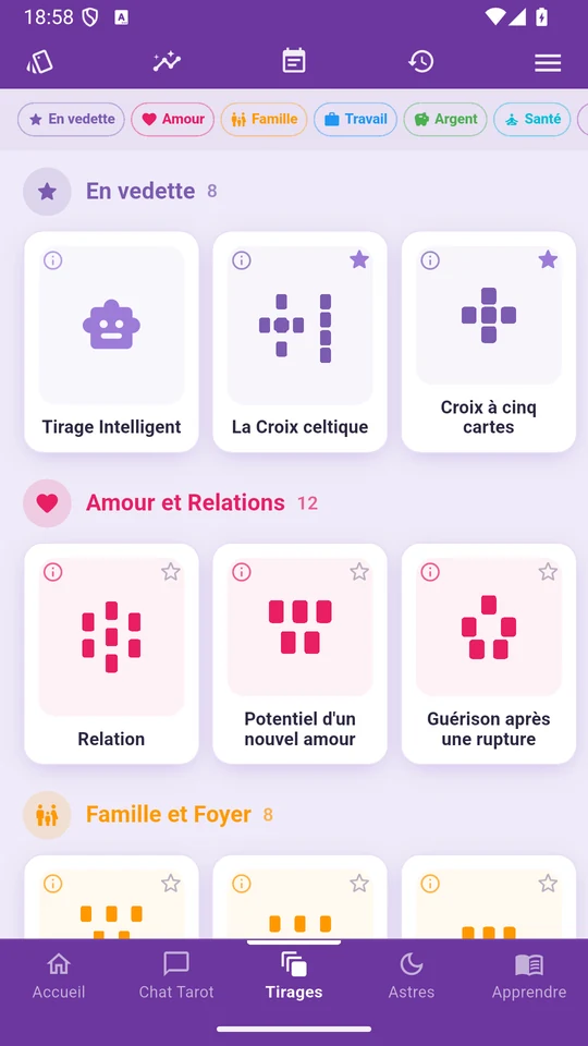 Le catalogue des tirages de tarot dans Arcantia