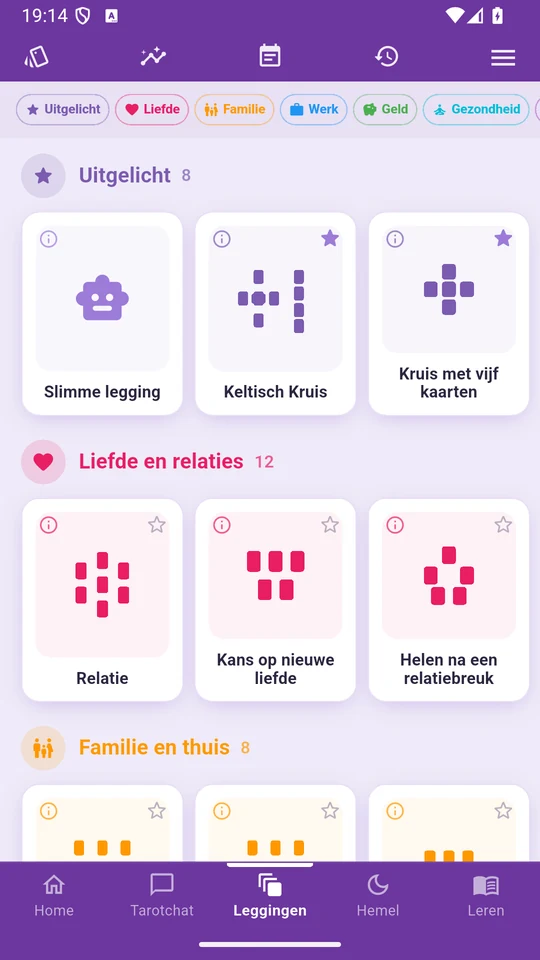 De catalogus met tarotleggingen in Arcantia